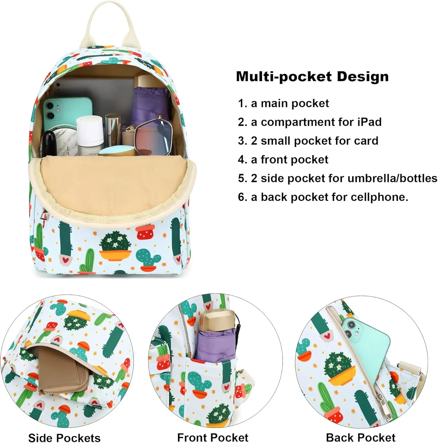 Cactus Mini Backpack for Women Girls, Small Backpack Purse for Teens Kids School Travel