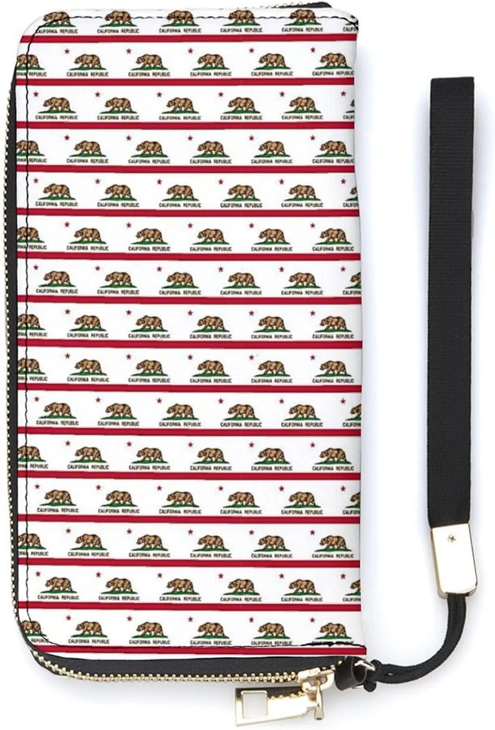 California Flag Women's Leather Long Large Capacity Wallet Clutch Wallet with Hand Strap