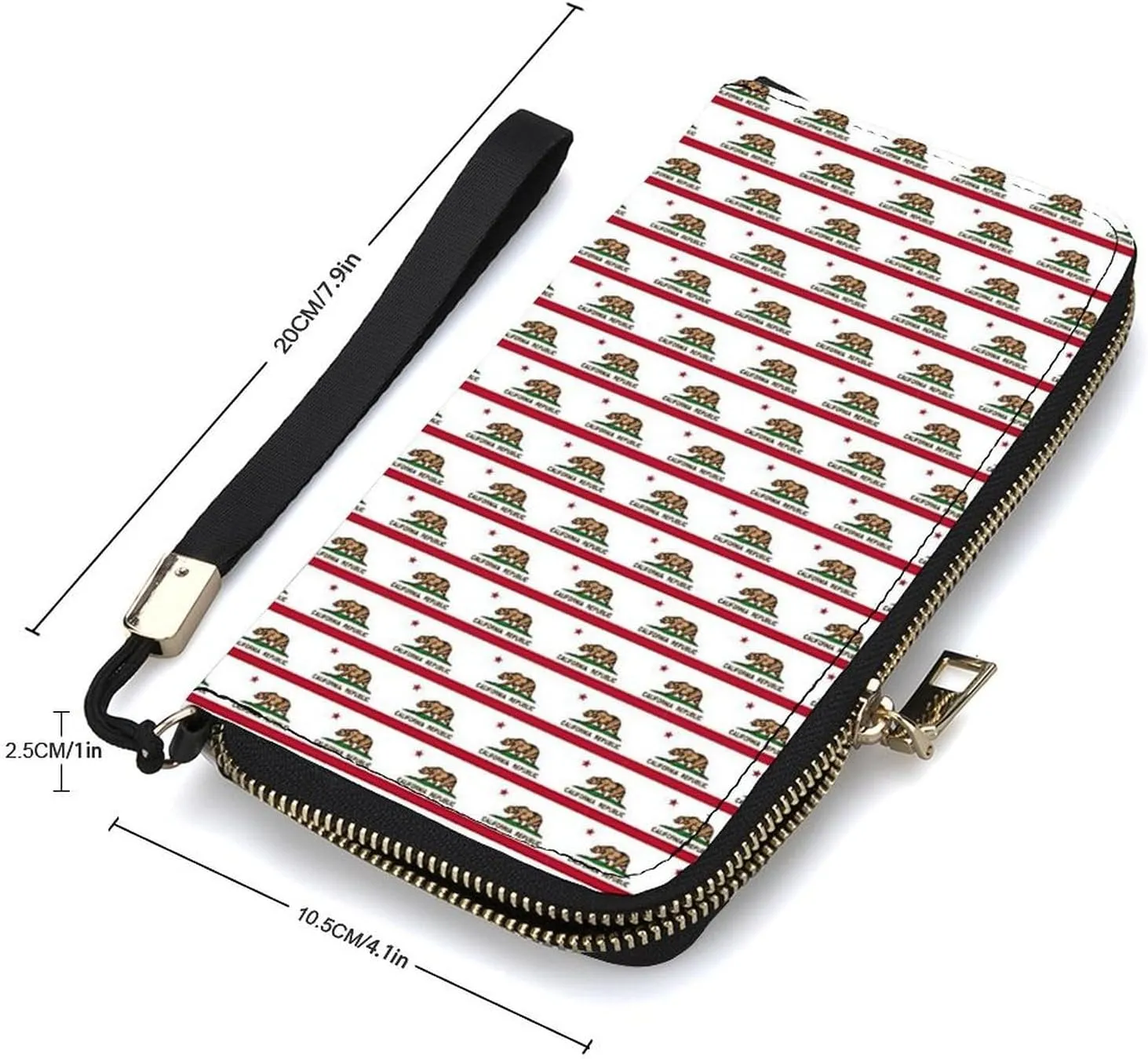 California Flag Women's Leather Long Large Capacity Wallet Clutch Wallet with Hand Strap