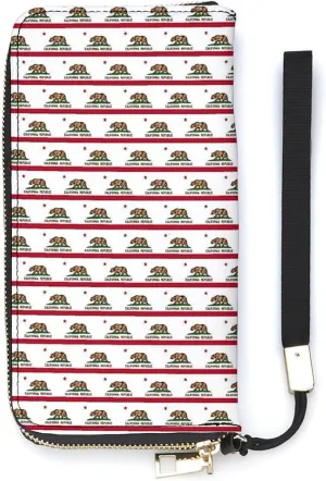 California Flag Women's Leather Long Large Capacity Wallet Clutch Wallet with Hand Strap