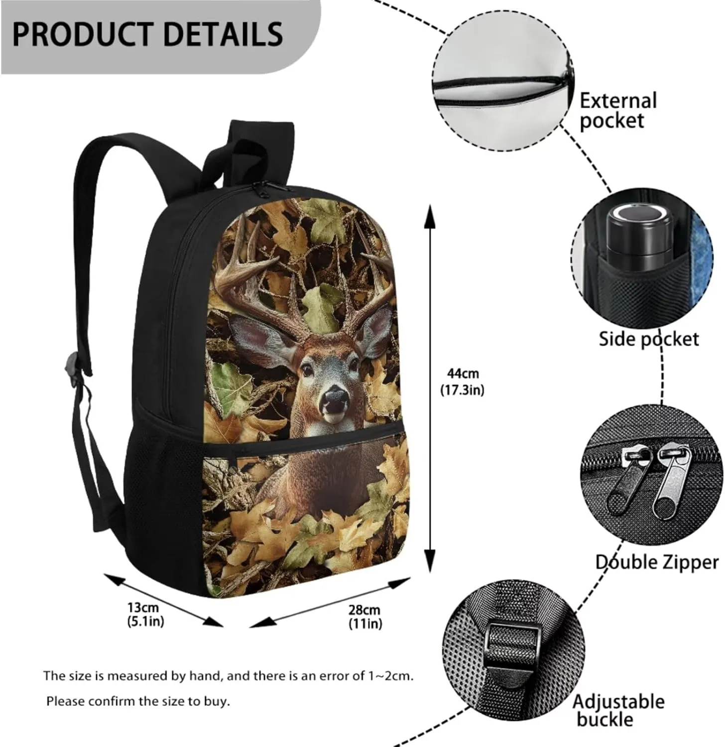Camo Backpack for Boys Camo Hunting Deer Girls School Bag with Lunch Bag Pencil Case Water Bottle Holder 4 Piece School Daypack Travel Bag Satchel Bagpack