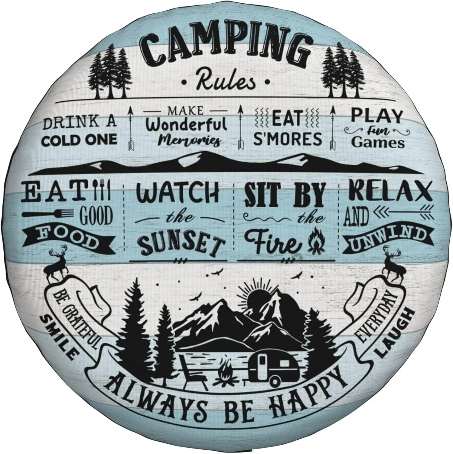 Camping Rules Spare Tire Cover for RV Camper Weatherproof Universal Wheel Cover for RV Travel Trailer Camper Truck 14inch