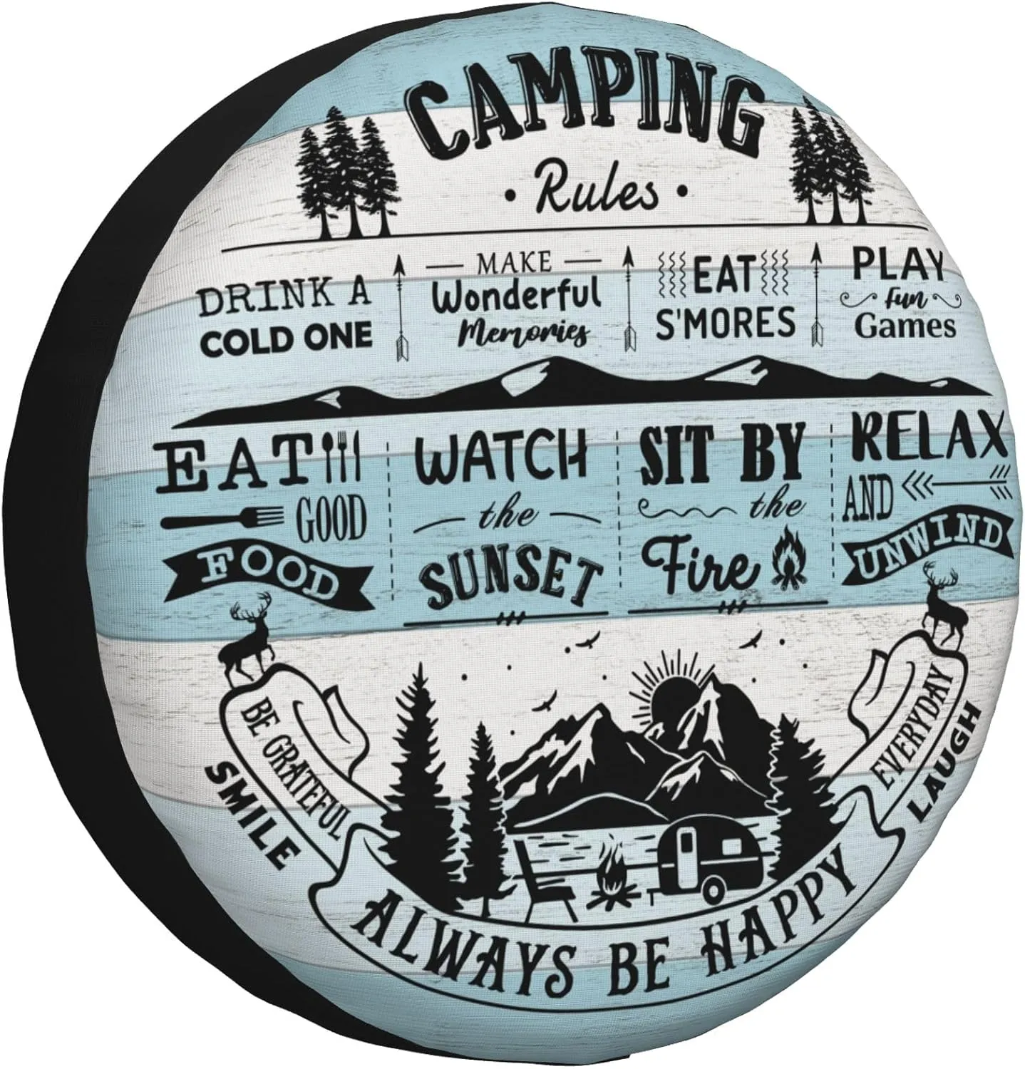 Camping Rules Spare Tire Cover for RV Camper Weatherproof Universal Wheel Cover for RV Travel Trailer Camper Truck 14inch