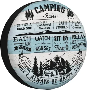 Camping Rules Spare Tire Cover for RV Camper Weatherproof Universal Wheel Cover for RV Travel Trailer Camper Truck 14inch