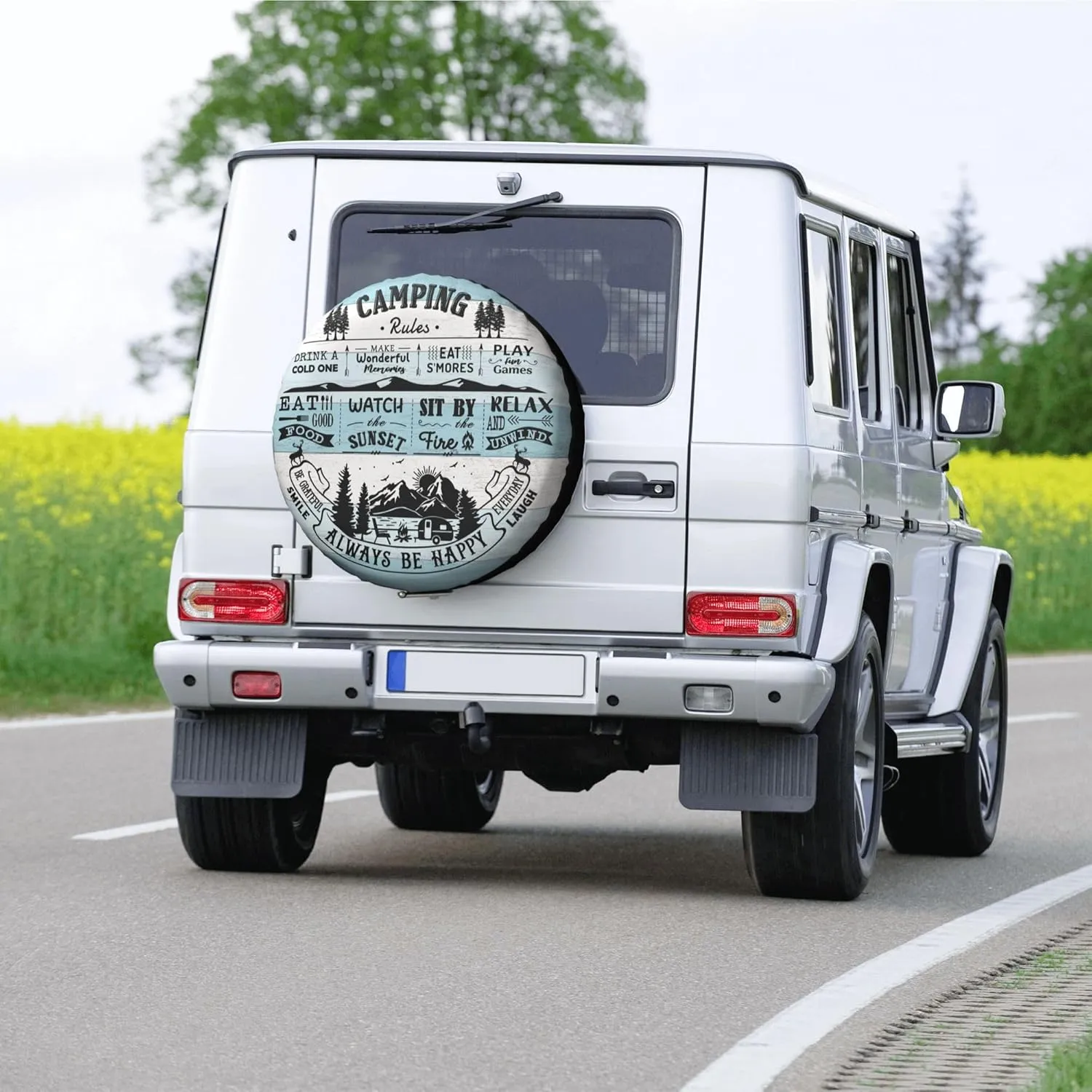 Camping Rules Spare Tire Cover for RV Camper Weatherproof Universal Wheel Cover for RV Travel Trailer Camper Truck 14inch