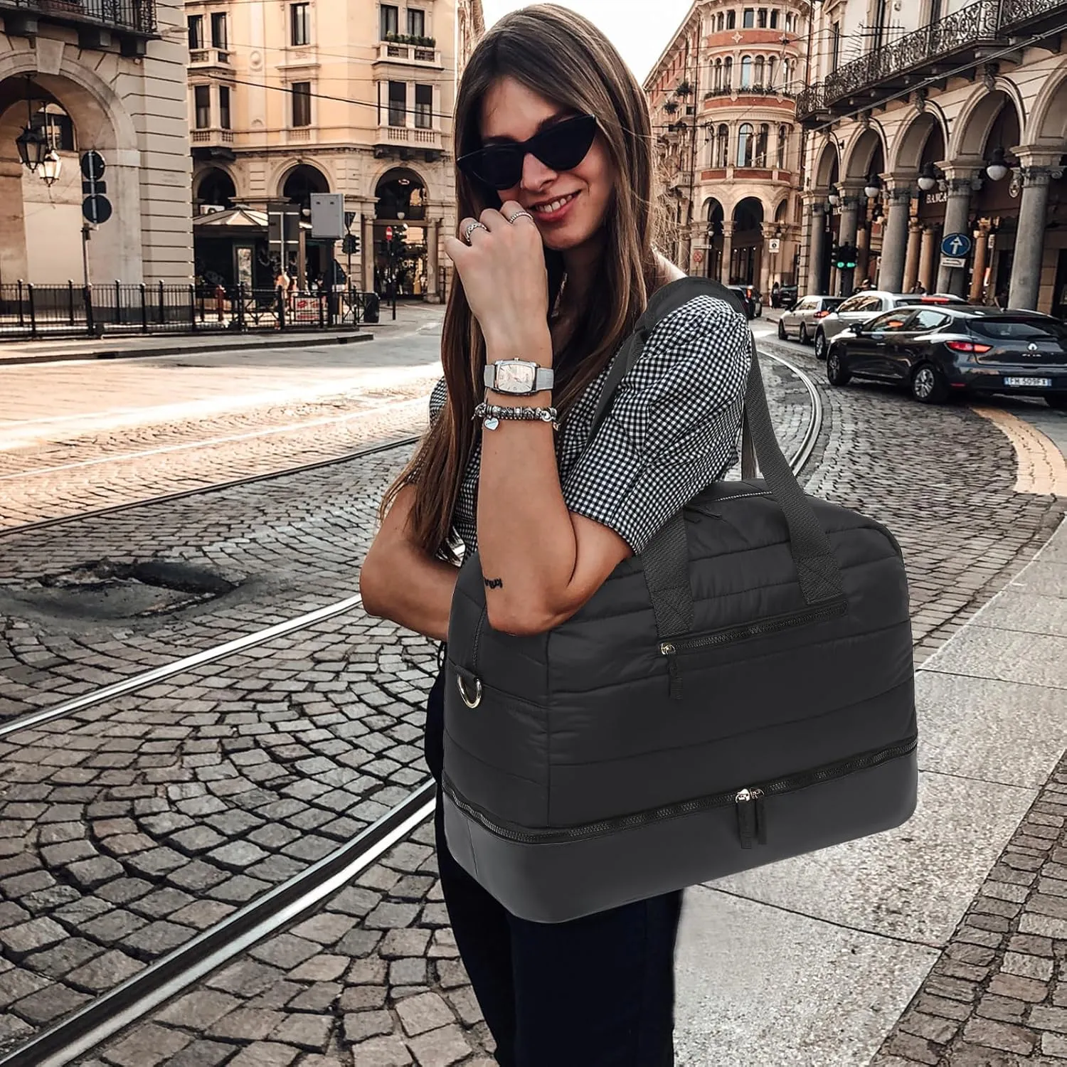 CAMTOP Travel Weekender Bags for Women with Shoe Compartment Quilted Puffer Tote Bag Carry on Duffle Bag for Overnight Bag