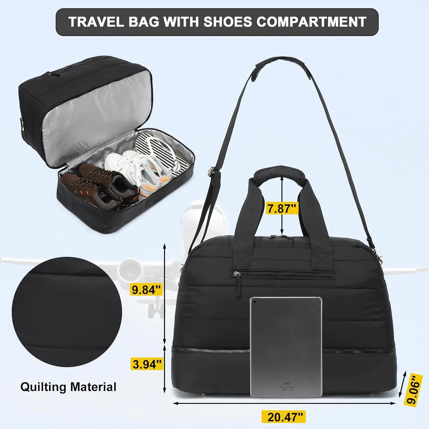 CAMTOP Travel Weekender Bags for Women with Shoe Compartment Quilted Puffer Tote Bag Carry on Duffle Bag for Overnight Bag