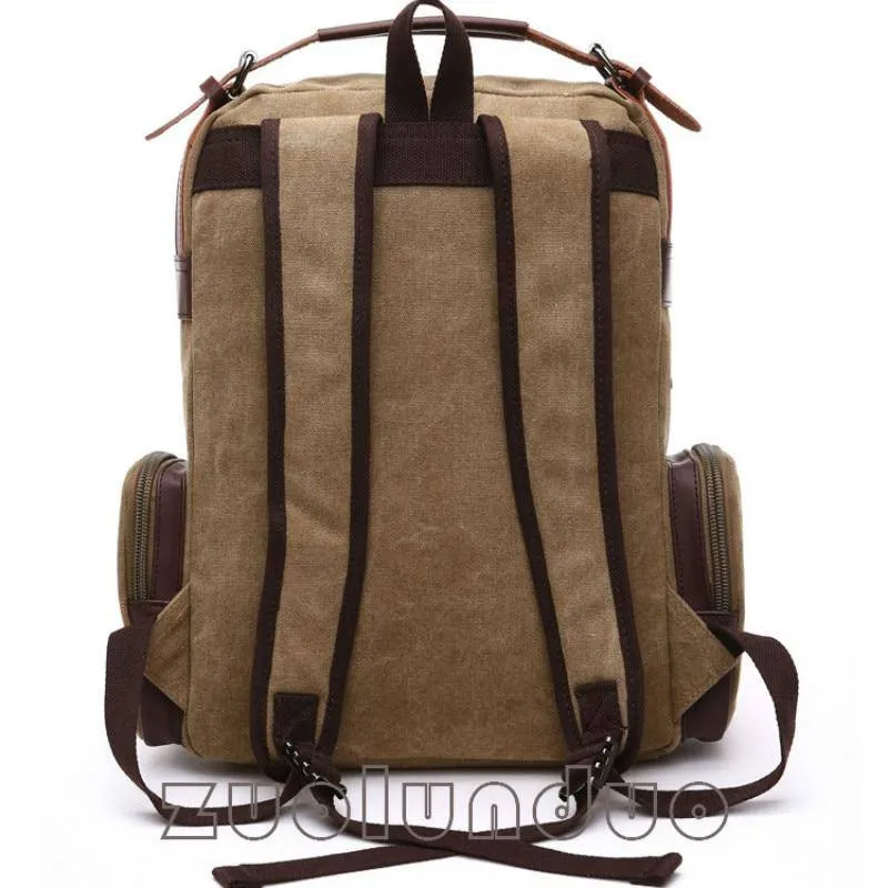Canvas Leather Multi-Functional Travel Backpack