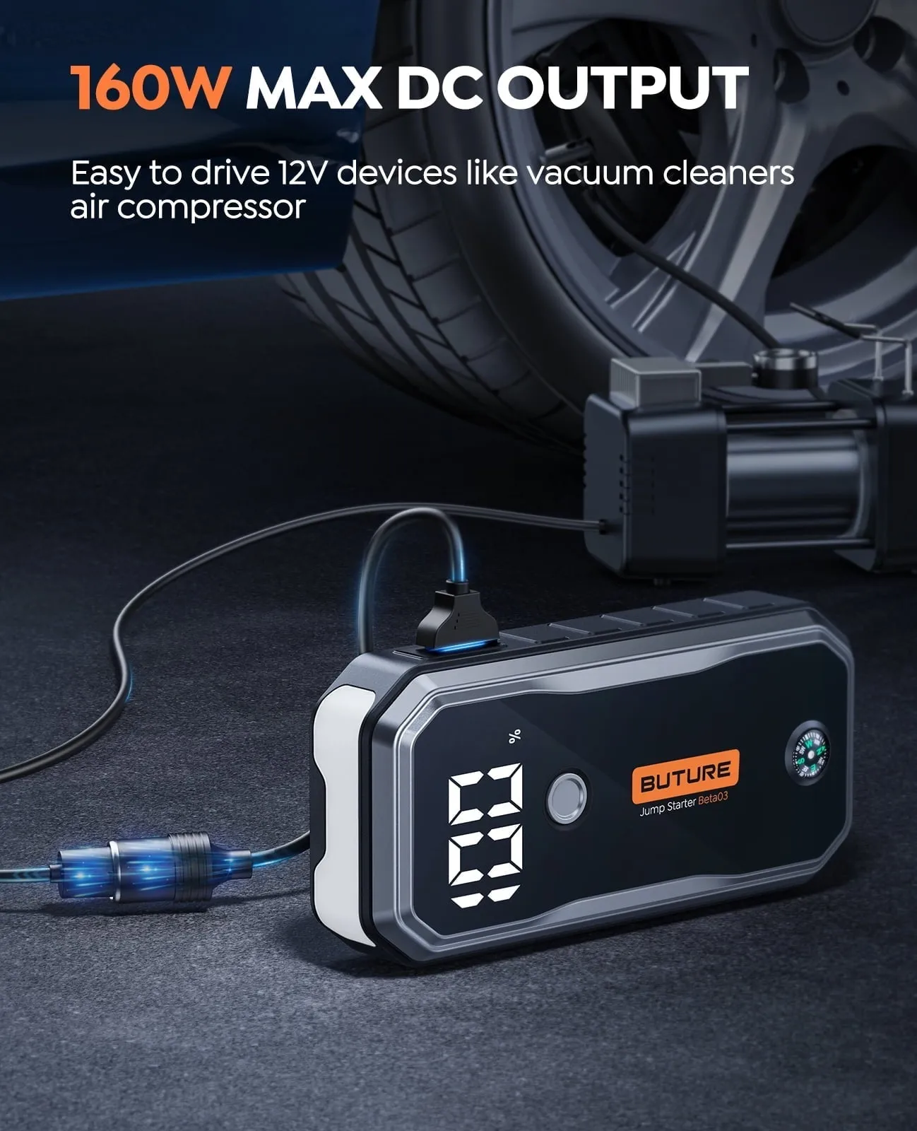 Car Battery Jump Starter 5000A 26800mAh (All Gas/10L Diesel) Powerful Portable Lithium Jump Starter with Fast Charge Extended Cables and Lights BUTURE
