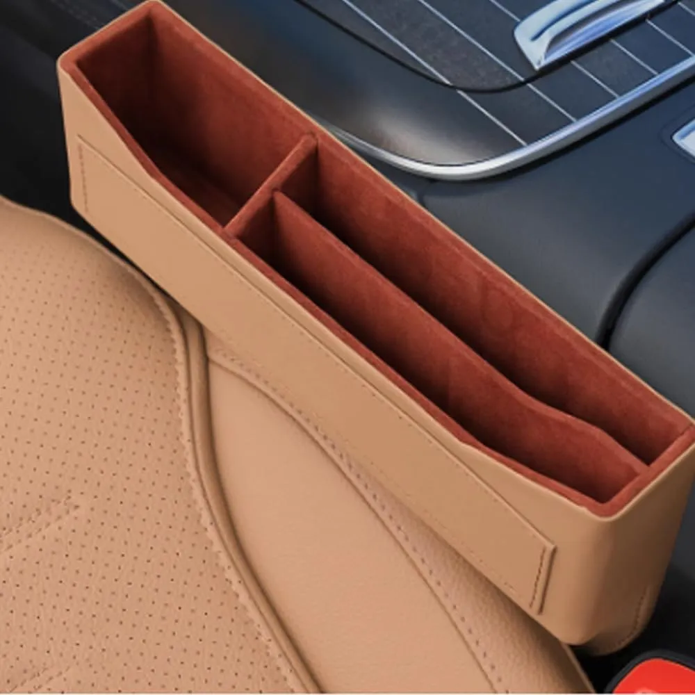 Car Seat Storage Box for Lamborghini Gallardo/Islero/Jalpa/Jarama/Miura/Murciélago/Urraco, Car Console Side Pocket with USB Charging Hole Car Interior Accessories,C Brown