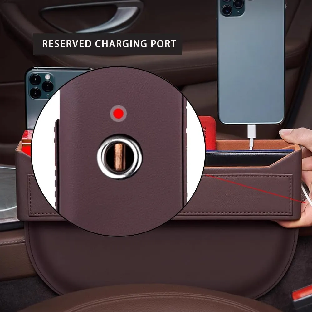 Car Seat Storage Box for Lamborghini Gallardo/Islero/Jalpa/Jarama/Miura/Murciélago/Urraco, Car Console Side Pocket with USB Charging Hole Car Interior Accessories,C Brown