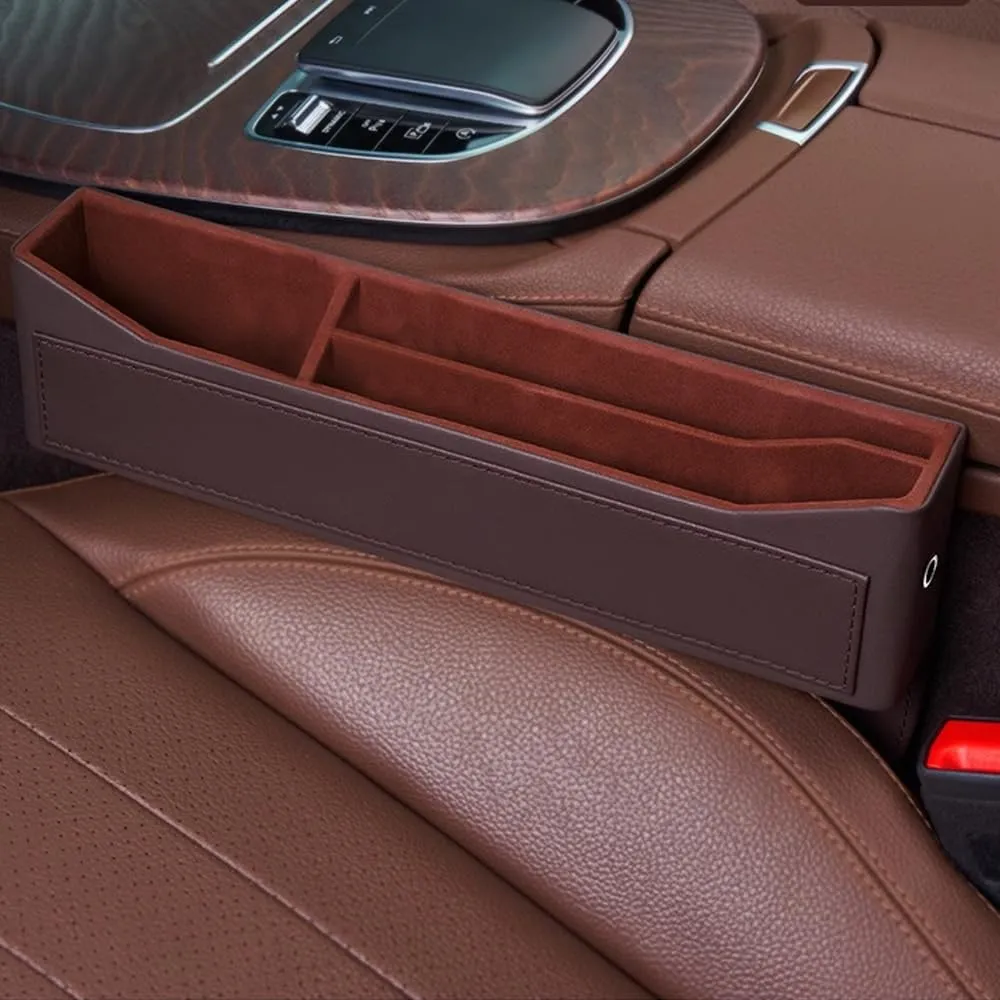 Car Seat Storage Box for Lamborghini Gallardo/Islero/Jalpa/Jarama/Miura/Murciélago/Urraco, Car Console Side Pocket with USB Charging Hole Car Interior Accessories,C Brown