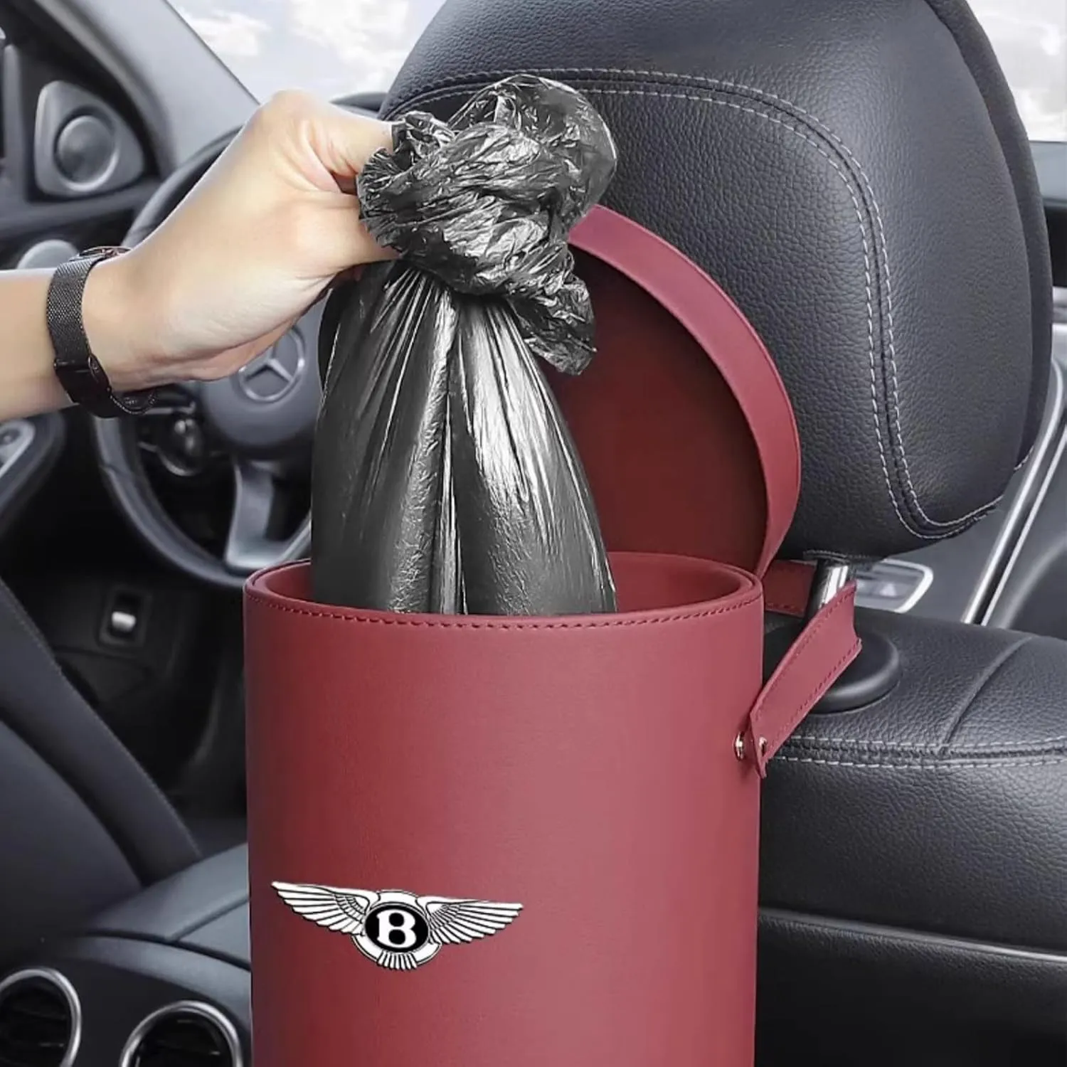 Car Trash Can for Bentley Continental GT 3.Gen/Continental GT V8/Continental GT/Continental GT Speed 2018–2024 Car Storage Bag Car Organiser Car & Desktop Trash Cans,Black