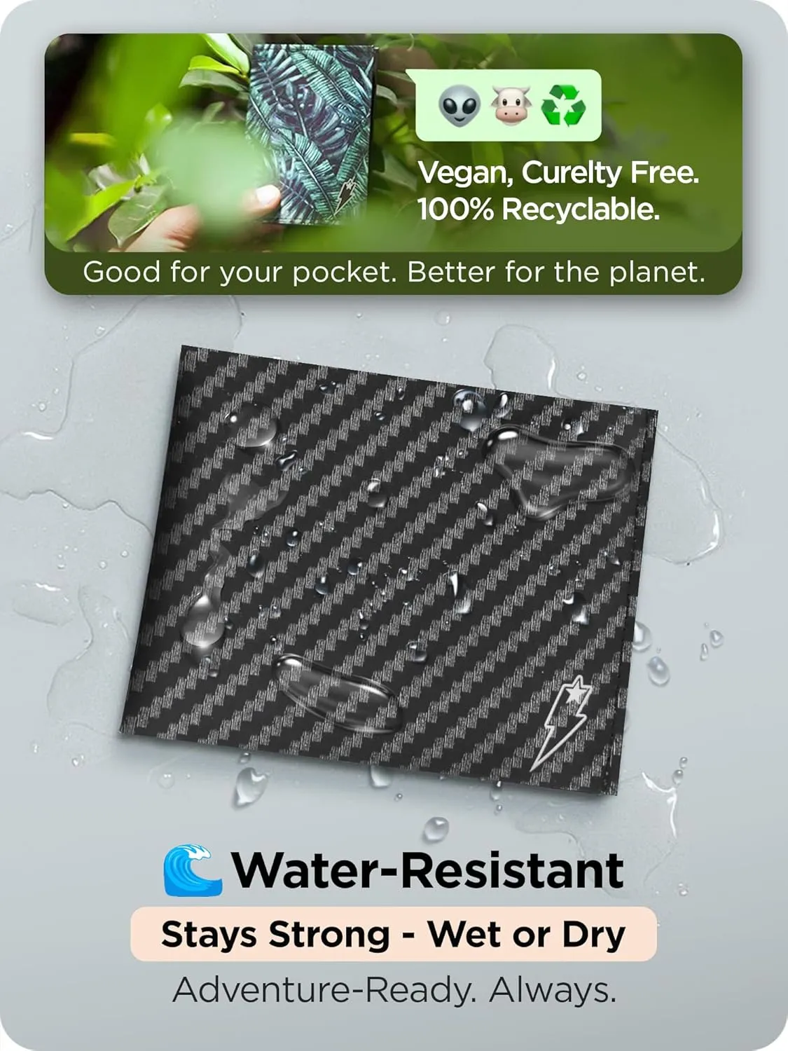 Carbon Fiber Stitched Tyvek Paper Mighty Wallet - Vegan Thin Tear & Water-Resistant Slim Wallet for men - Mens Credit Card Holder Wallet - Minimalist Streetwear Bifold Wallets for Men - RFID
