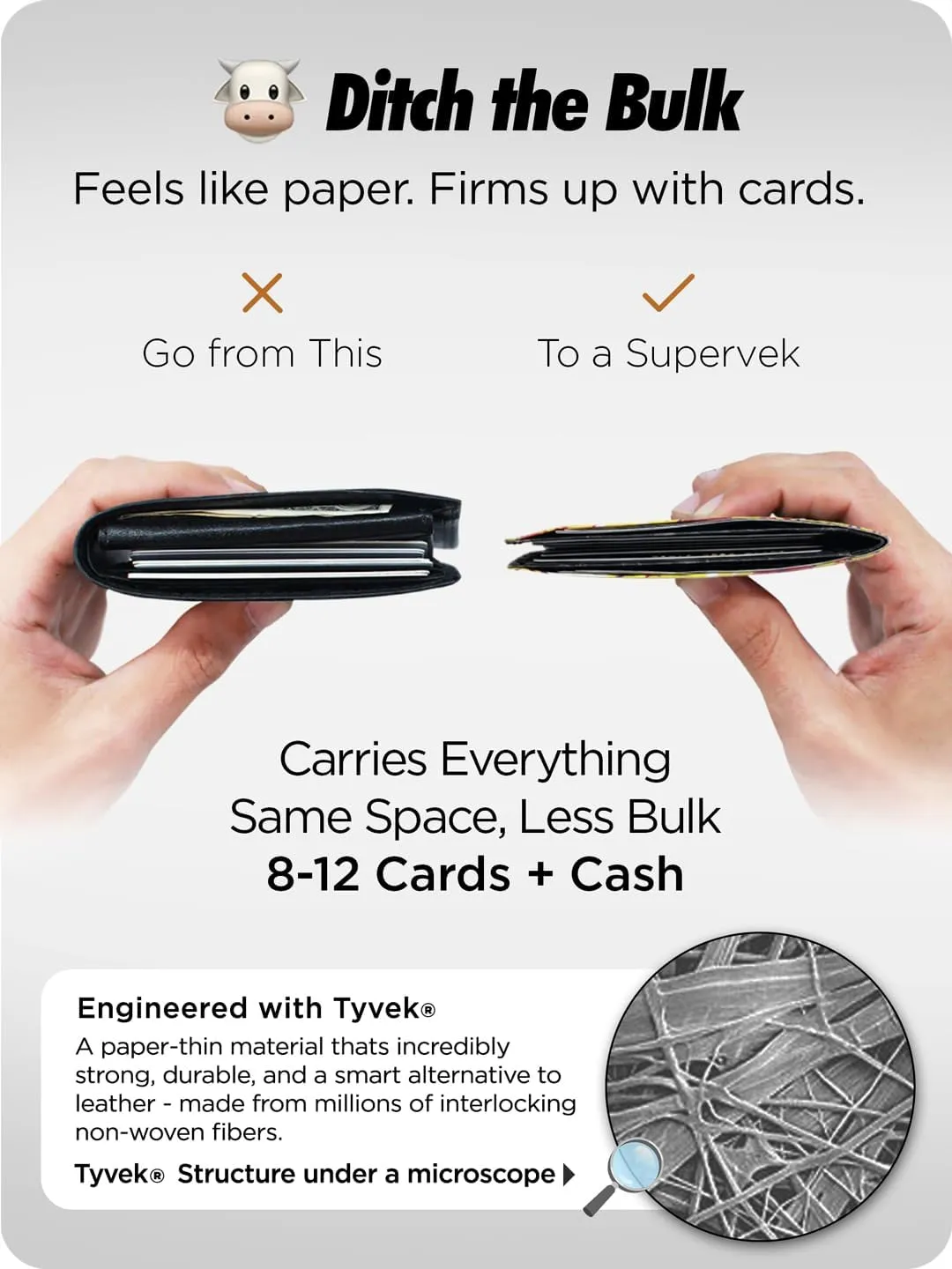 Carbon Fiber Stitched Tyvek Paper Mighty Wallet - Vegan Thin Tear & Water-Resistant Slim Wallet for men - Mens Credit Card Holder Wallet - Minimalist Streetwear Bifold Wallets for Men - RFID