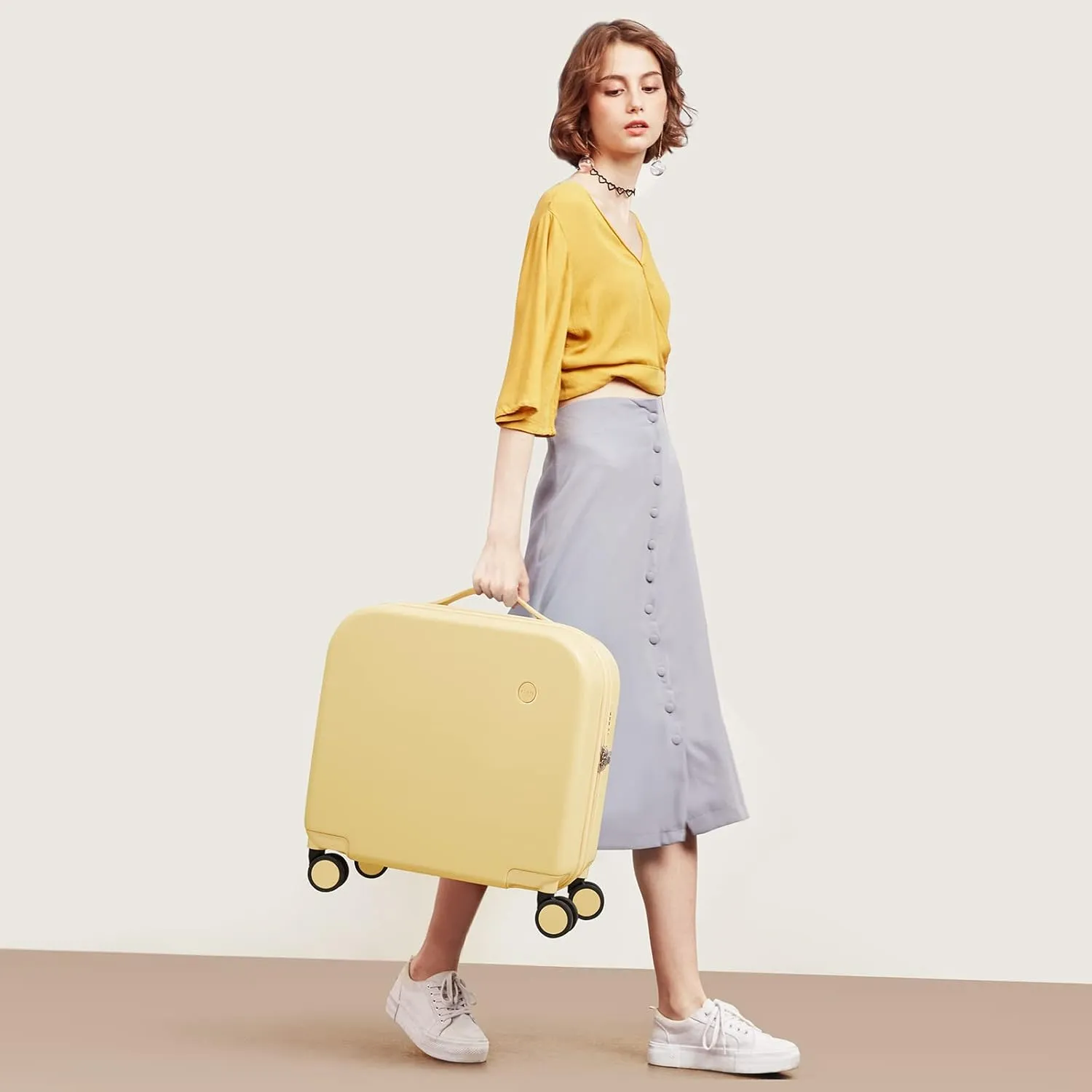 Carry on Luggage, Mixi Suitcase Spinner Wheels Luggage Hardshell Lightweight Rolling Suitcases PC with Cover & TSA Lock for Business Travel Lark Yellow