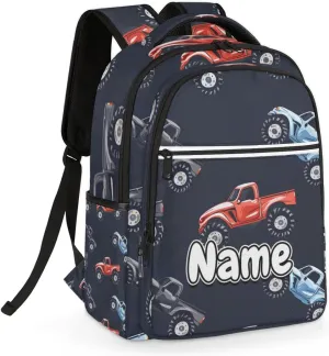 Cars Monster Truck Personalized Laptop Backpack with Name Custom Shoulder Bags for Women Men Waterproof Travel Casual Daypack Laptop Bag Gifts 16.1in