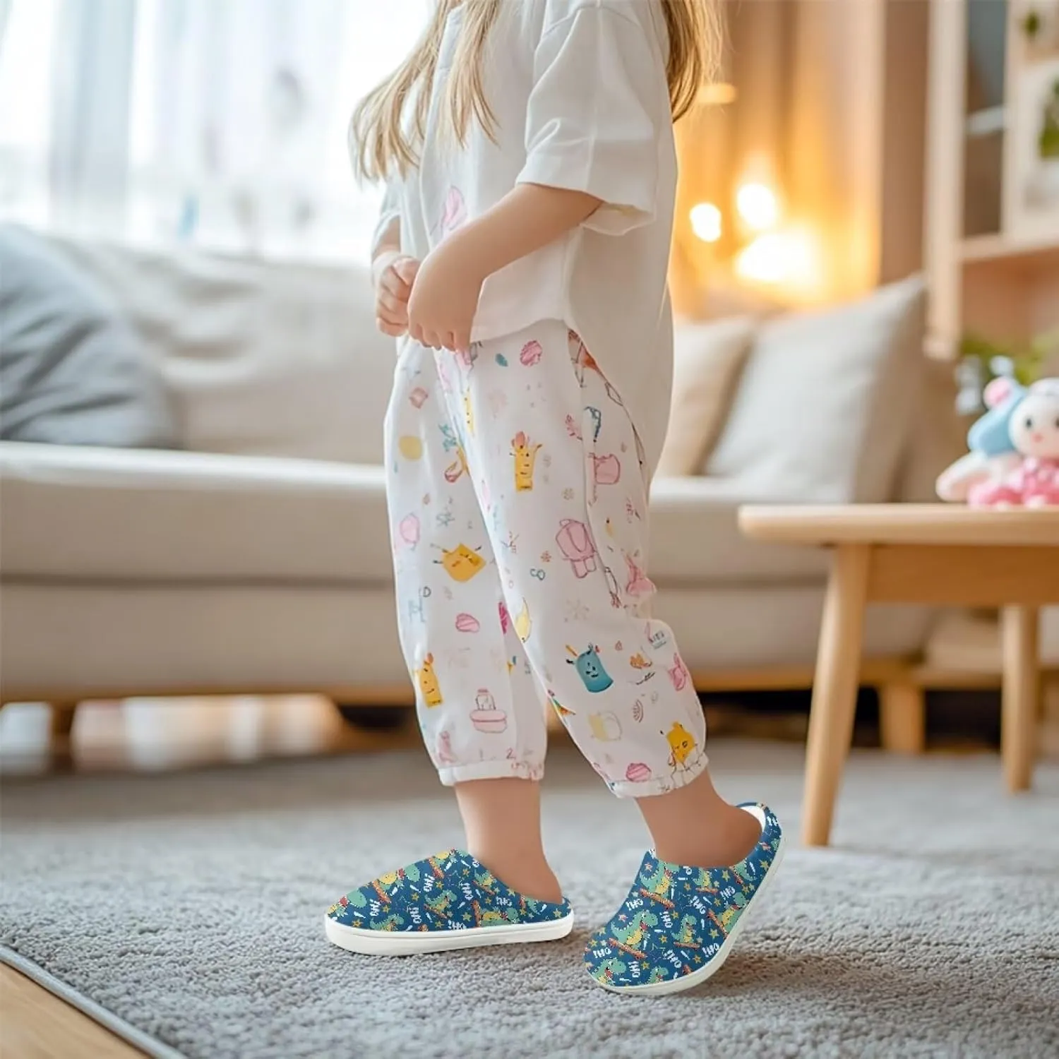 Cartoon Animal Children's Warm Plush Slippers for Little Kids Girls Boys Lightweight Winter Indoor House Slippers Soft Home Shoes SizeUS 9-15