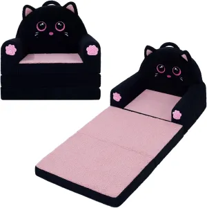Cartoon Animals Kids Couch, Sherpa Cat Toddler Couches That Fold Out, Toddler Chair Comfy, Kids Furniture for Playroom for Girls and Boys （Medium）