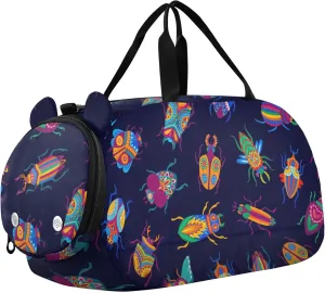 Cartoon Beetles Colorful Bugs and Insects Sports Duffle Bag for Girls Boys, Gym Bag with Shoe Compartment, Kids Travel Overnight Weekender Shoulder Bag