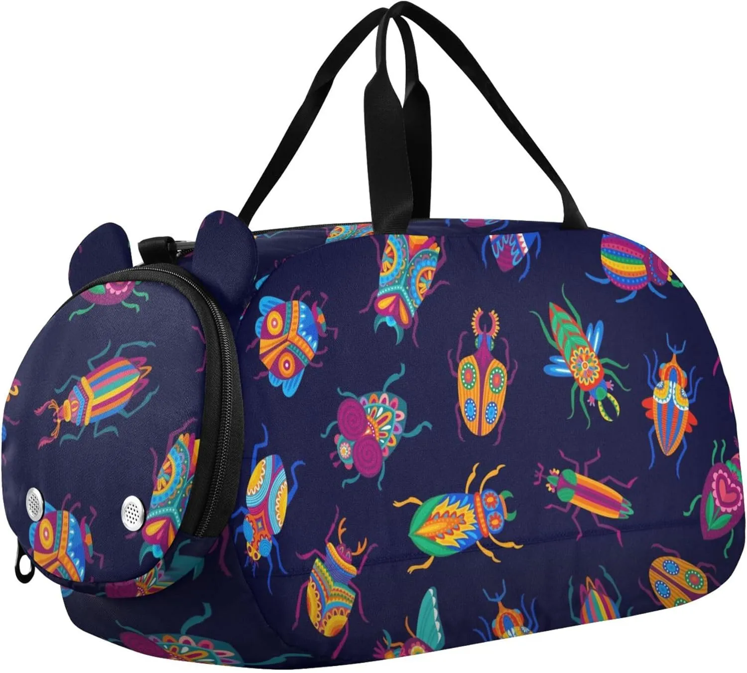 Cartoon Beetles Colorful Bugs and Insects Sports Duffle Bag for Girls Boys, Gym Bag with Shoe Compartment, Kids Travel Overnight Weekender Shoulder Bag