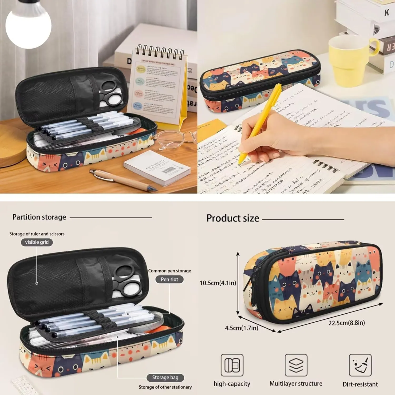 Cartoon Cats Backpack for Boys Kids School Bookbag Satchel with Insulated Lunch Bag and Pen Bag Pencil Case 3 Pieces Set Casual Daypack Book Organizers