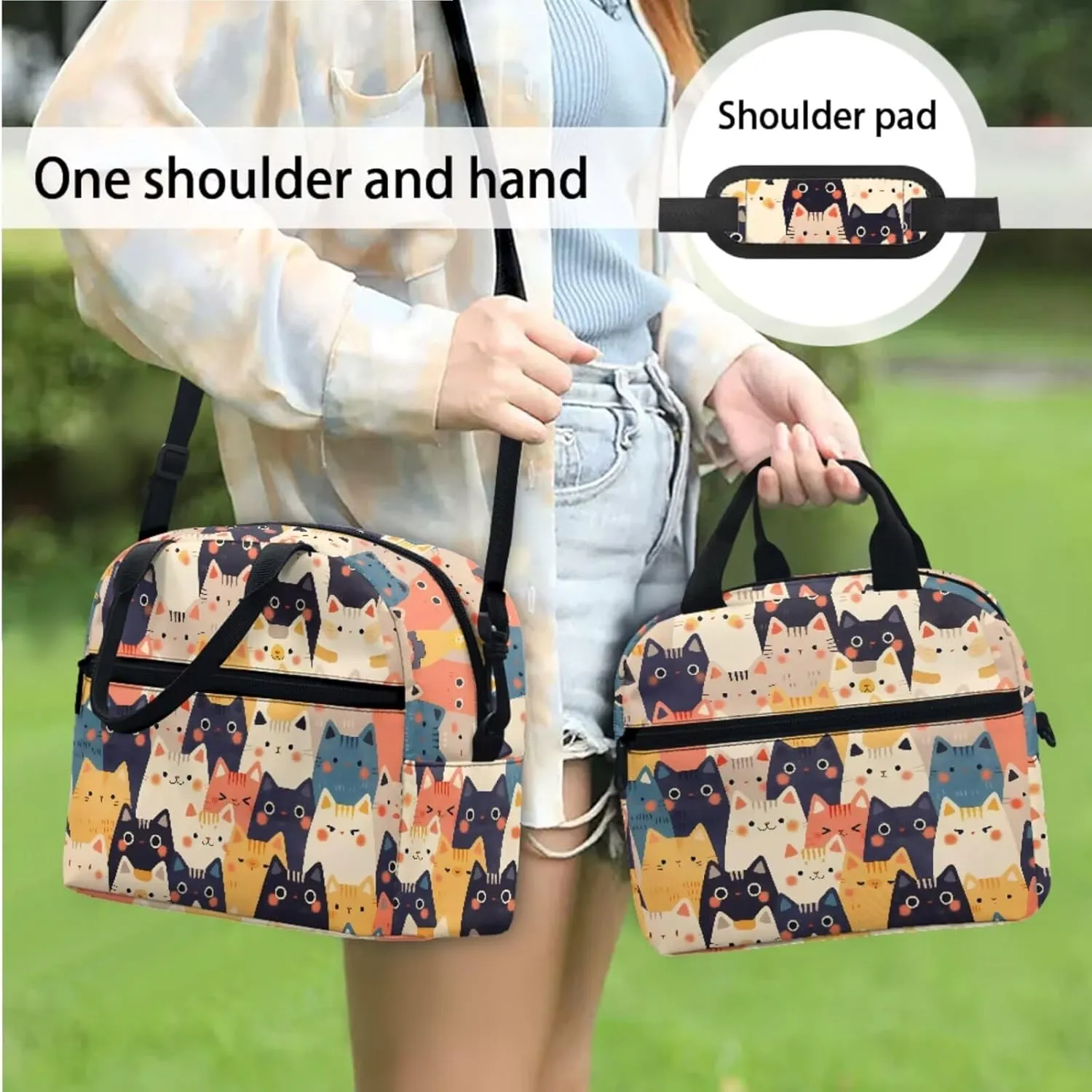 Cartoon Cats Backpack for Boys Kids School Bookbag Satchel with Insulated Lunch Bag and Pen Bag Pencil Case 3 Pieces Set Casual Daypack Book Organizers