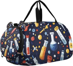 Cartoon Chemical Sports Duffle Bag for Kids Girls Boys, Gym Bag with Shoe Compartments, Kids Travel Overnight Weekender Shoulder Bag
