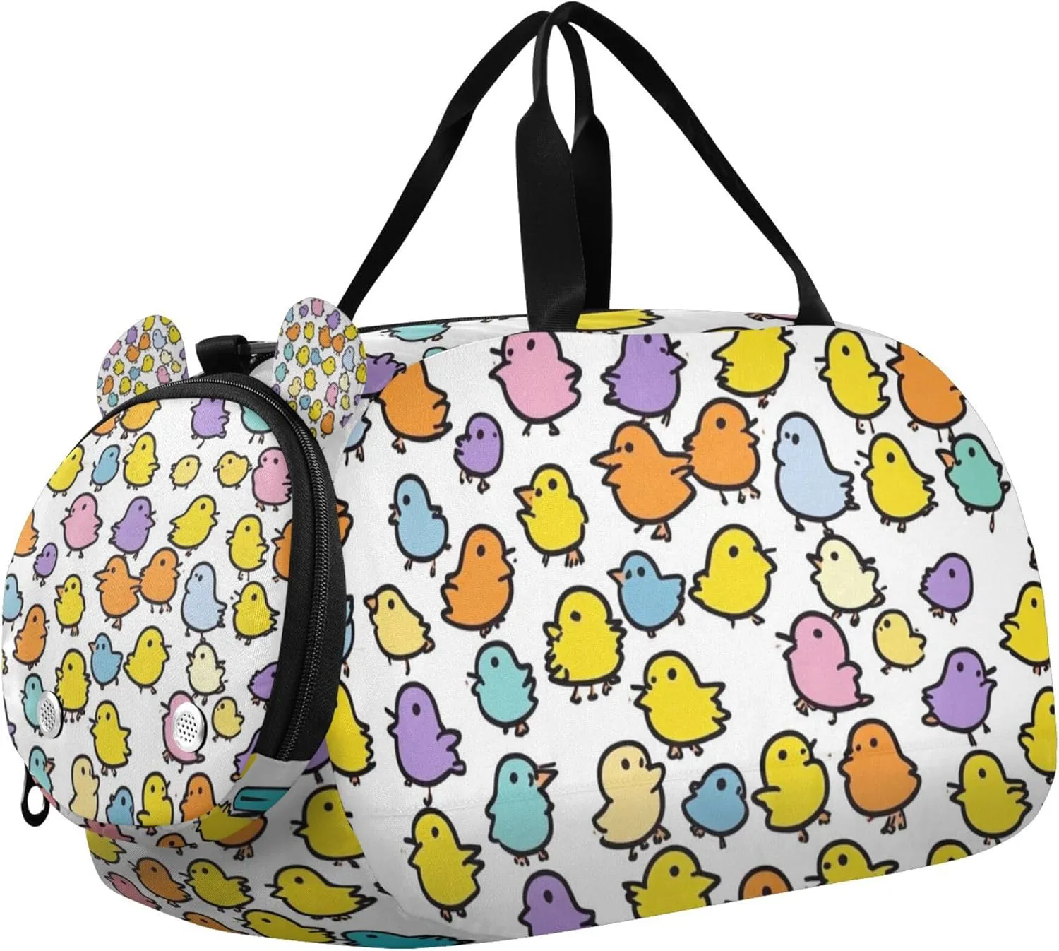 Cartoon Chicks Colorful Sports Duffle Bag for Teens Girls Boys, Gym Bag with Shoe Compartment, Kids Travel Overnight Weekender Shoulder Bag
