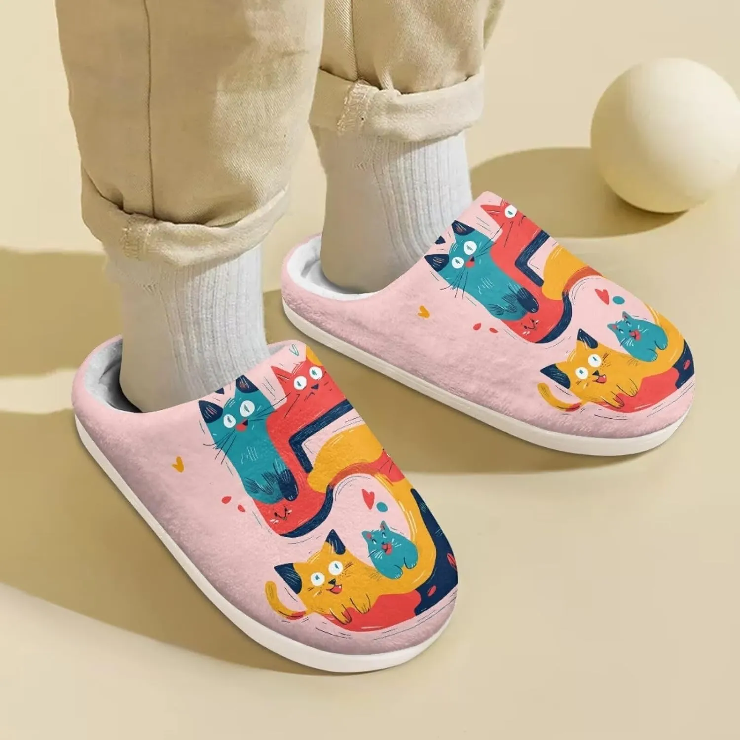 Cartoon Children's Plush Cozy House Slippers for Little Kids Girls Boys Non-Slip Soft Slipper Lightweight Slip On Warm Fluffy Indoor Outdoor Winter Shoes US Size 9-15