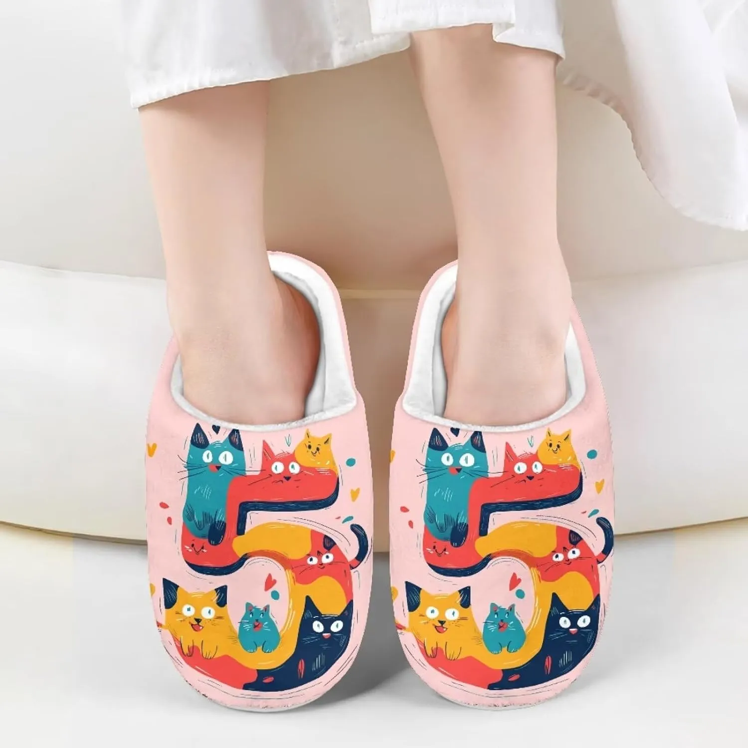 Cartoon Children's Plush Cozy House Slippers for Little Kids Girls Boys Non-Slip Soft Slipper Lightweight Slip On Warm Fluffy Indoor Outdoor Winter Shoes US Size 9-15