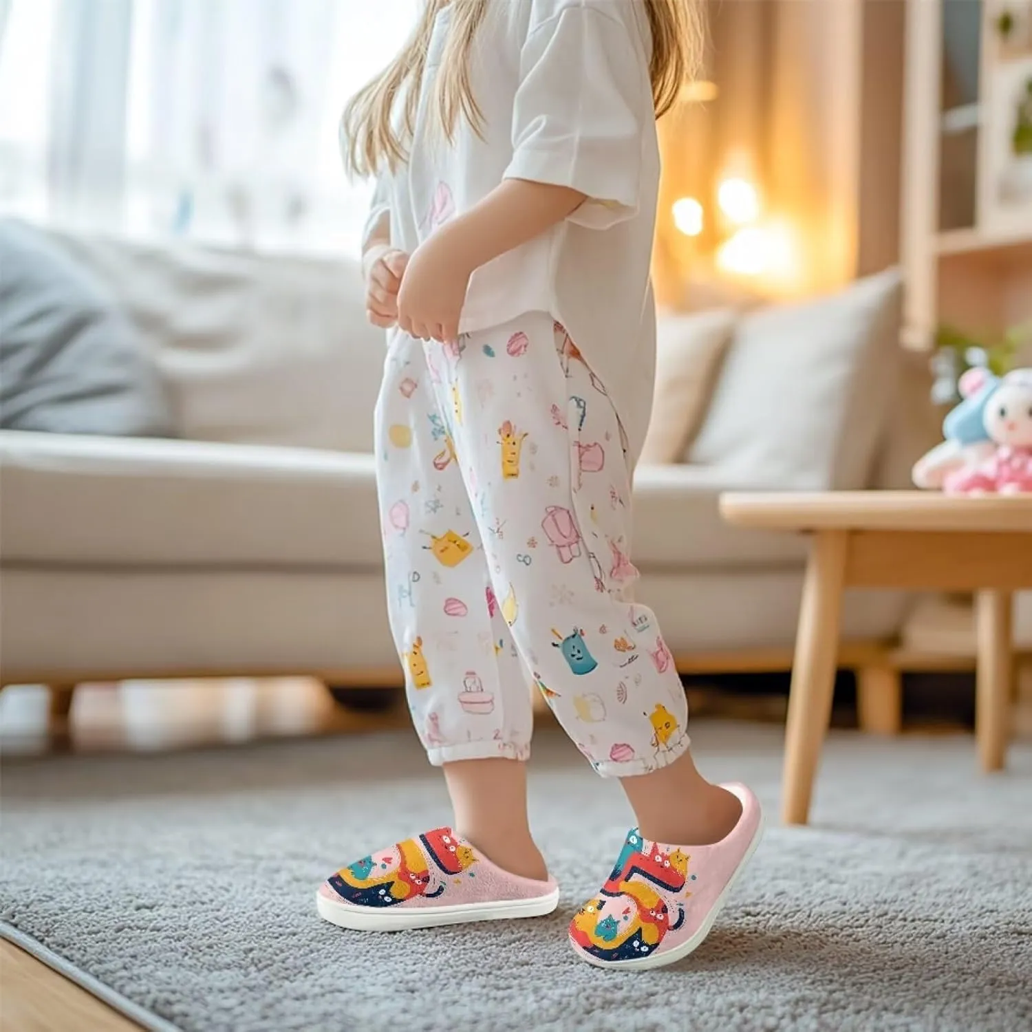 Cartoon Children's Plush Cozy House Slippers for Little Kids Girls Boys Non-Slip Soft Slipper Lightweight Slip On Warm Fluffy Indoor Outdoor Winter Shoes US Size 9-15