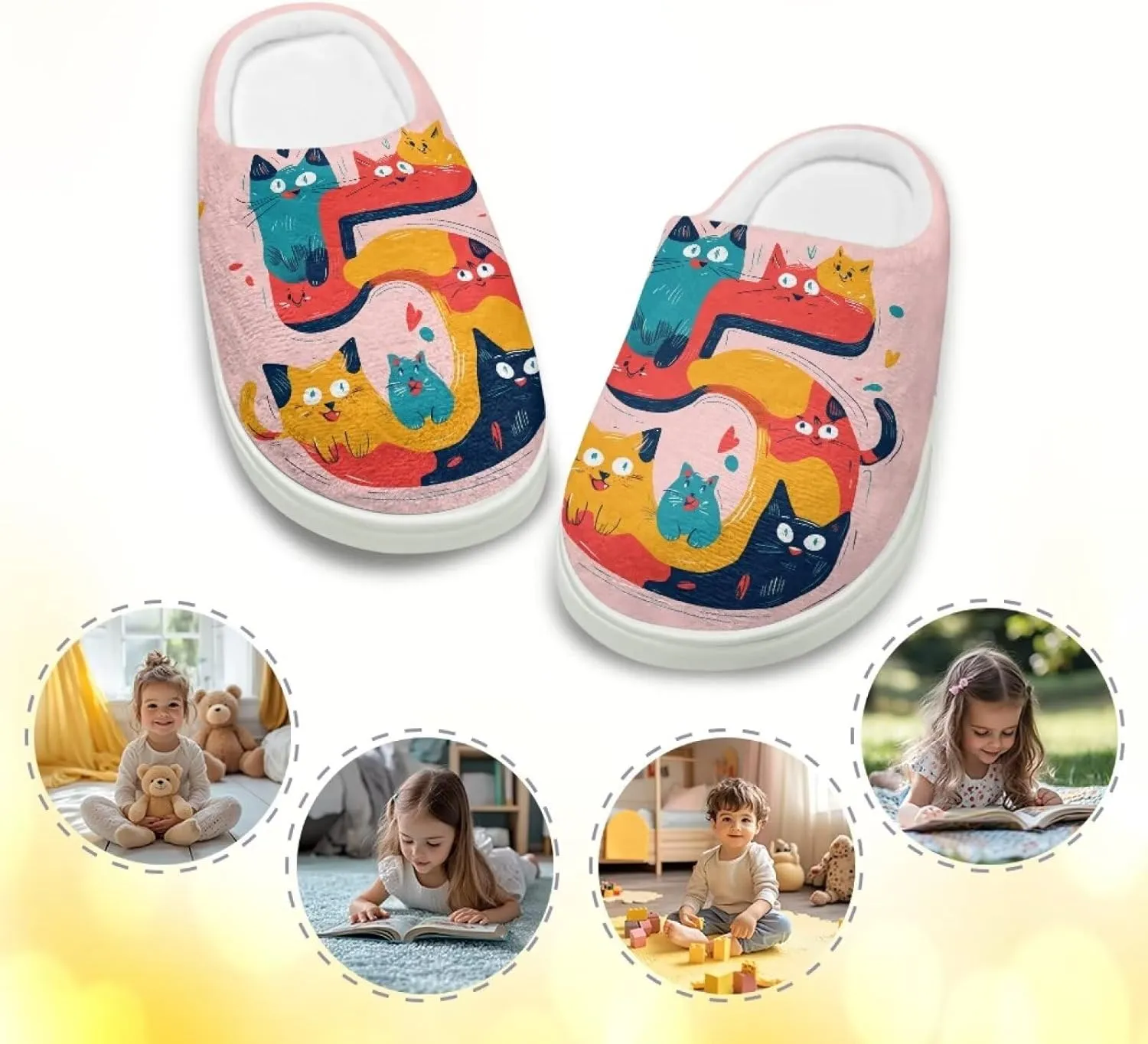 Cartoon Children's Plush Cozy House Slippers for Little Kids Girls Boys Non-Slip Soft Slipper Lightweight Slip On Warm Fluffy Indoor Outdoor Winter Shoes US Size 9-15