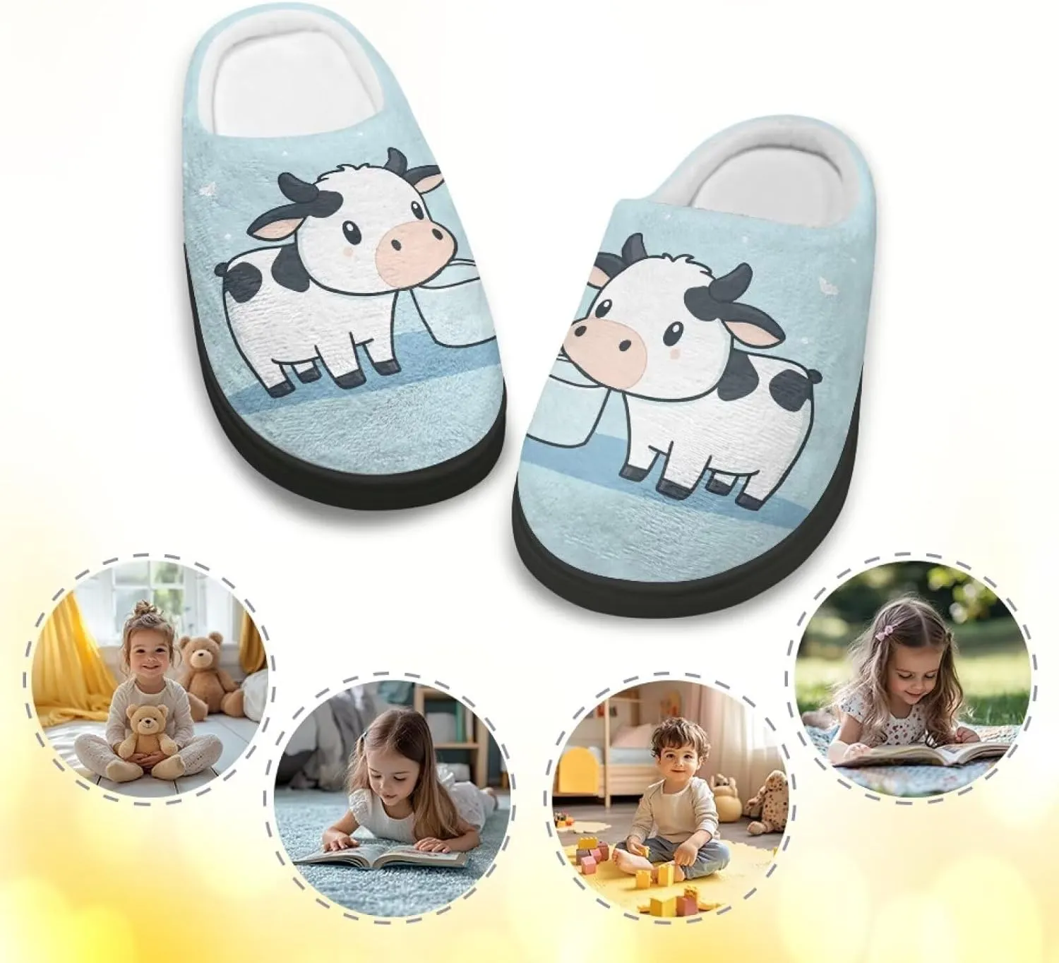 Cartoon Children's Plush Slippers for Boys Girls House Fuzzy Non-Slip Winter Warm Fluffy Lightweight Comfort Soft Indoor Outdoor Washable Slippers US Size 9-15