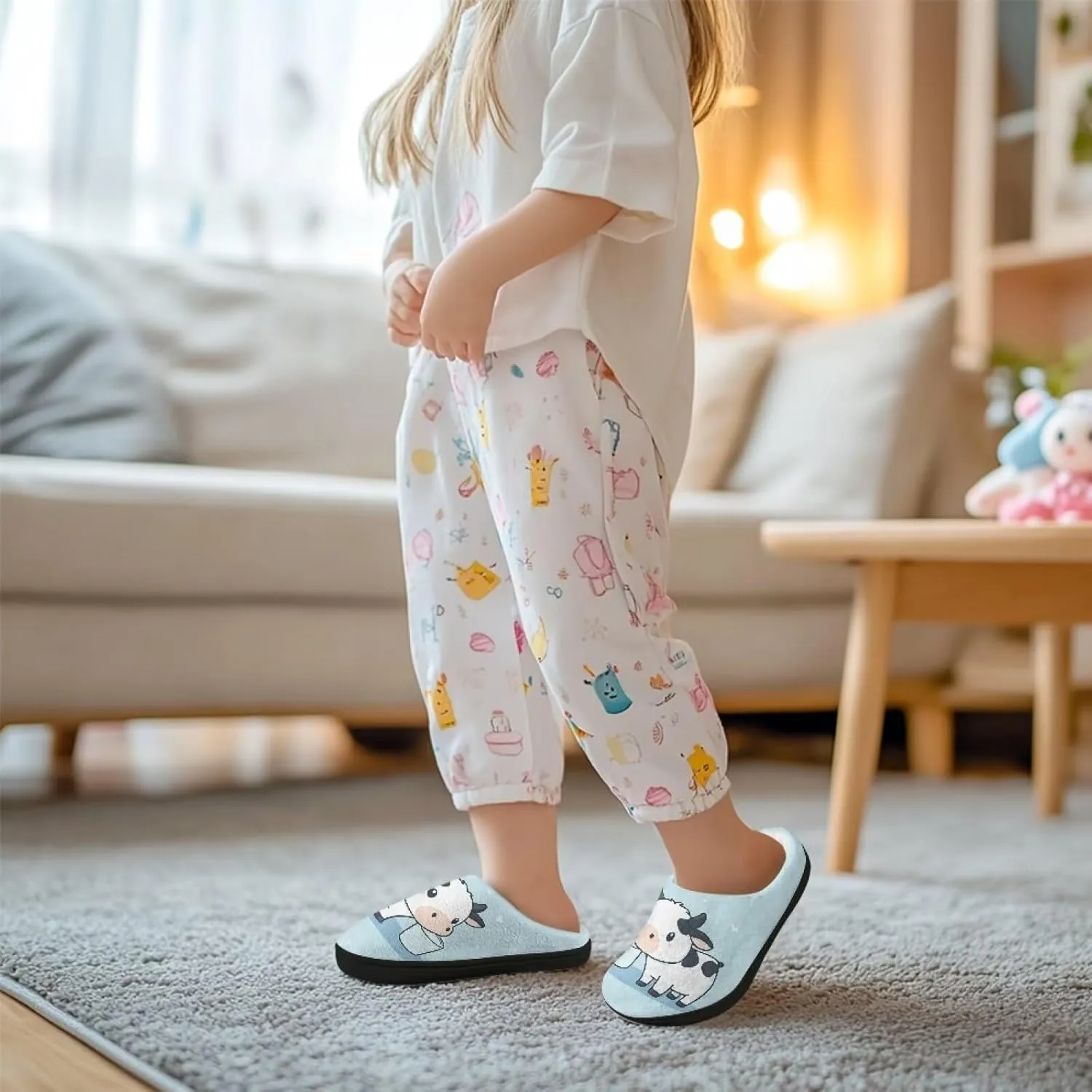 Cartoon Children's Plush Slippers for Boys Girls House Fuzzy Non-Slip Winter Warm Fluffy Lightweight Comfort Soft Indoor Outdoor Washable Slippers US Size 9-15
