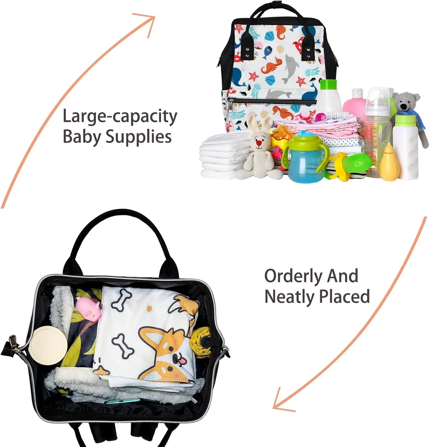 Cartoon Colorful Sea Animal Diaper Bag Backpack Waterproof Backpack Baby Nappy Changing Bag for Travel Large Capacity Durable and Stylish for Woman