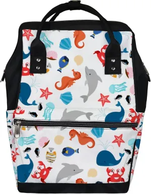 Cartoon Colorful Sea Animal Diaper Bag Backpack Waterproof Backpack Baby Nappy Changing Bag for Travel Large Capacity Durable and Stylish for Woman