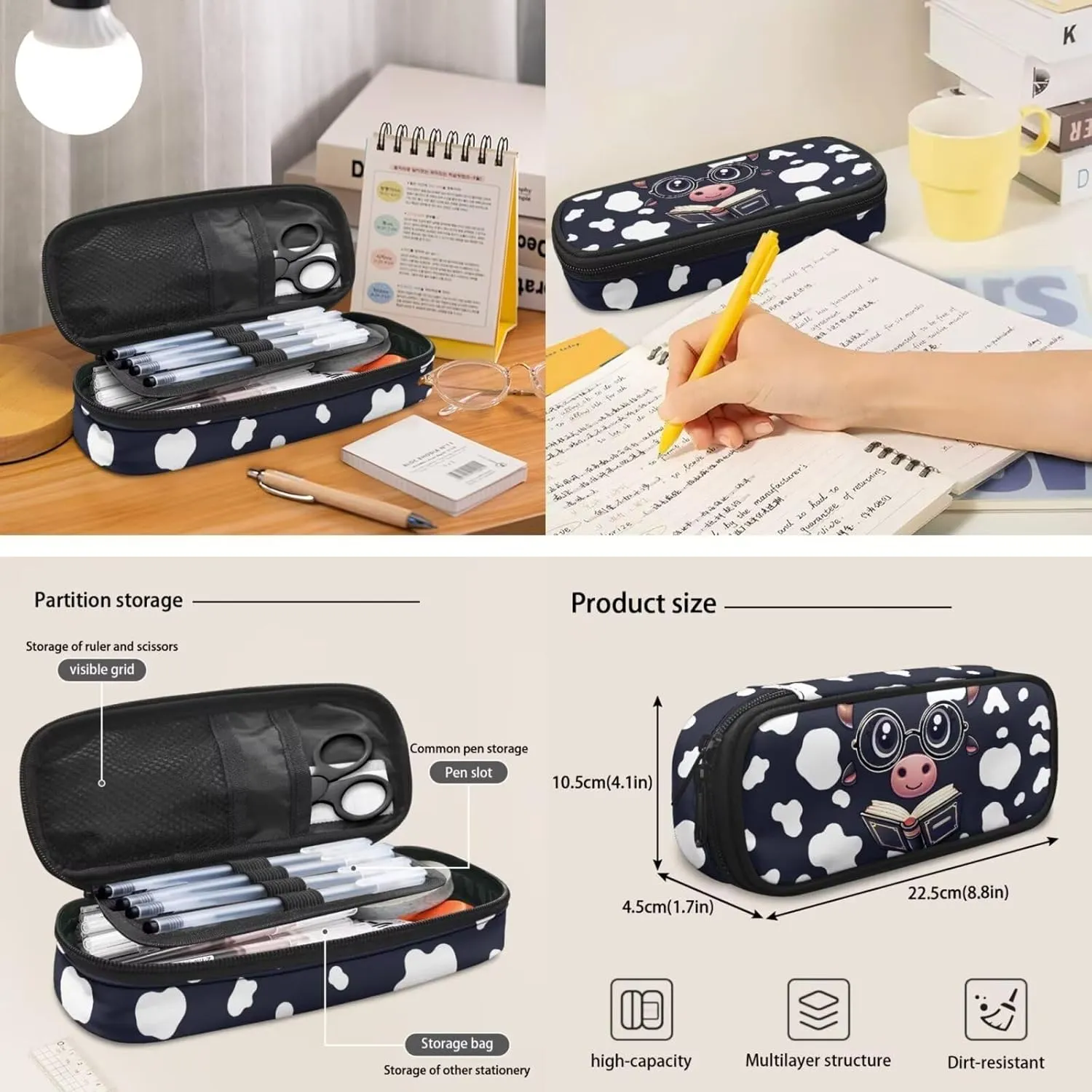 Cartoon Cow Print Backpack for Kids 3 PCS Bookbag Organizers Schoolbag with Lunch Bag Pen Case Set Kids Toddler Kindergarten Backpack Student Bookbag
