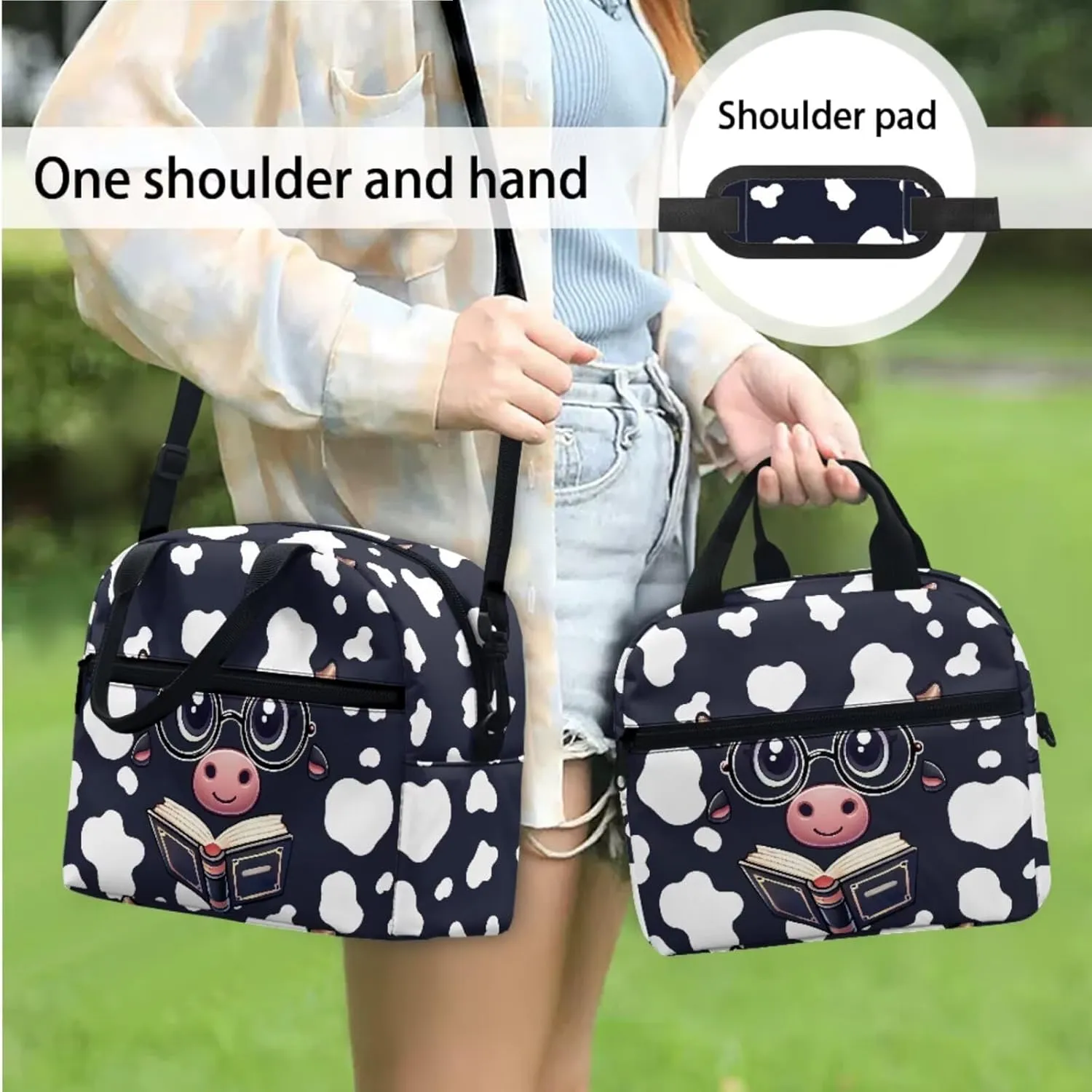 Cartoon Cow Print Backpack for Kids 3 PCS Bookbag Organizers Schoolbag with Lunch Bag Pen Case Set Kids Toddler Kindergarten Backpack Student Bookbag