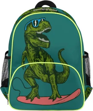 Cartoon Dinosaur Kids Backpack for Boys Girls, Skateboard Dinosaur Toddler Backpack School Bag Bookbag Travel Children Bag, Nursery Junior Primary Student Preschool Backpack With Chest Strap