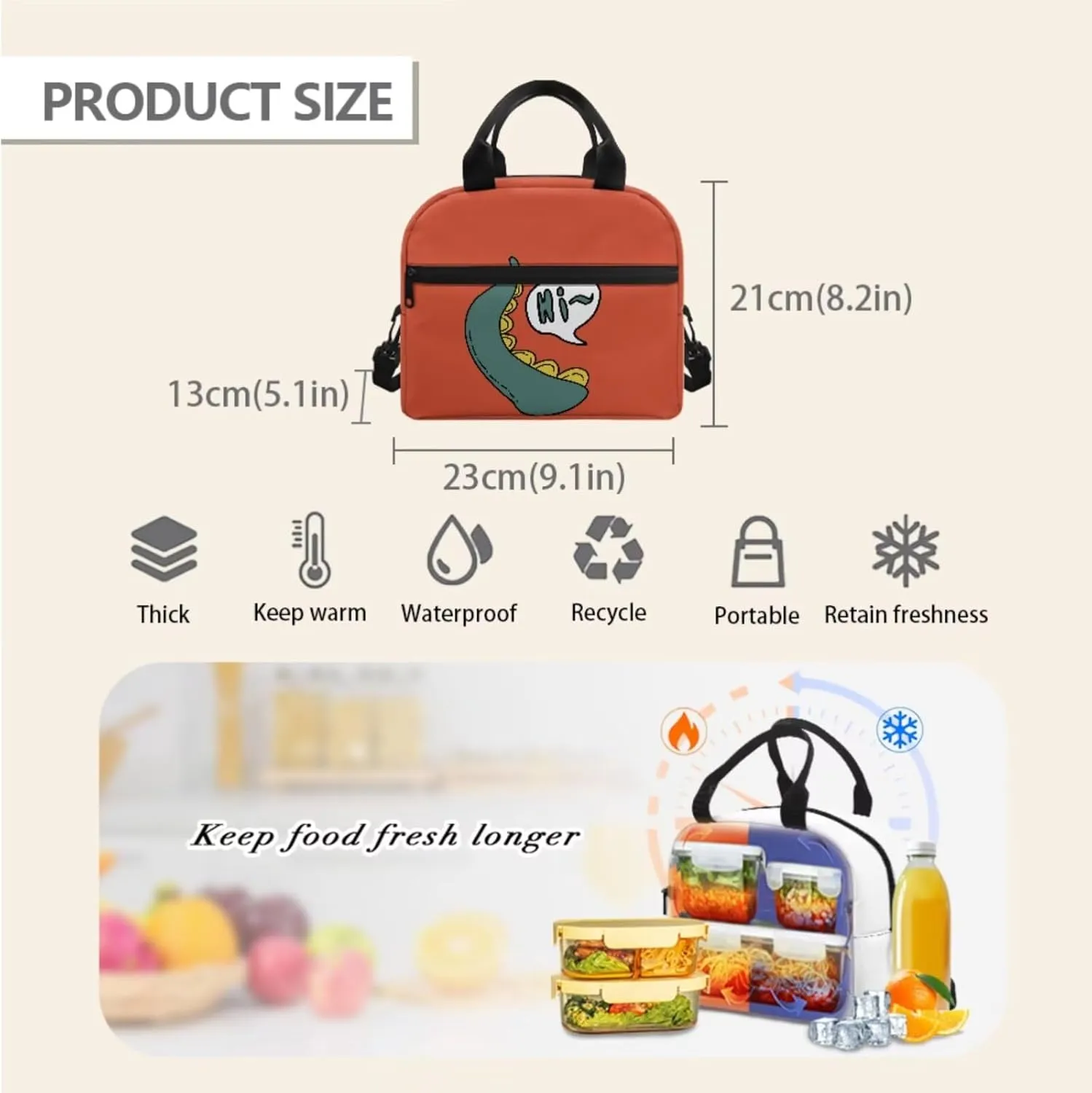 Cartoon Dinosaur Tail Print 3pcs School Backpack Set with Lunch Box & Pencil Case, Lightweight 16.9 Inch Durable Backpack, Tote Bag with Shoulder Strap, Ideal for School Travel Picnic