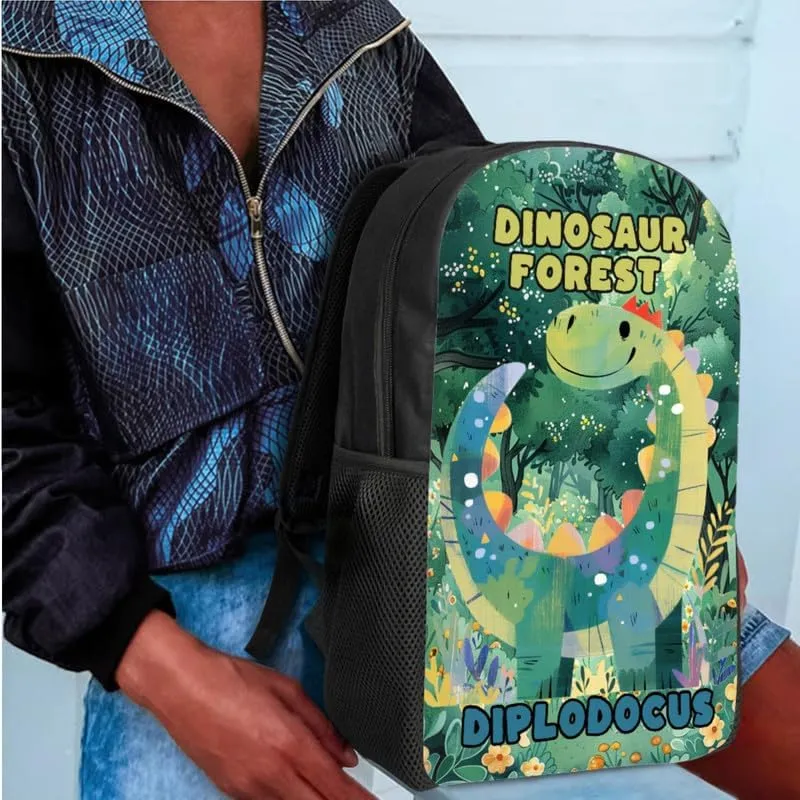 Cartoon Diplodocus Forest Book Bags for School Girls Backpack Set Cute Dinosaur Tree 3 PCS/Cute Lunchbox Small Lunch Bag/Teenager Pencil Case Kids