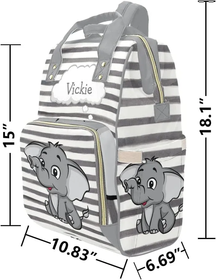 Cartoon Elephant Personalized Diaper Backpack Custom Mommy Bag Unisex Travel Daypack for Mom Dad Boy Girl