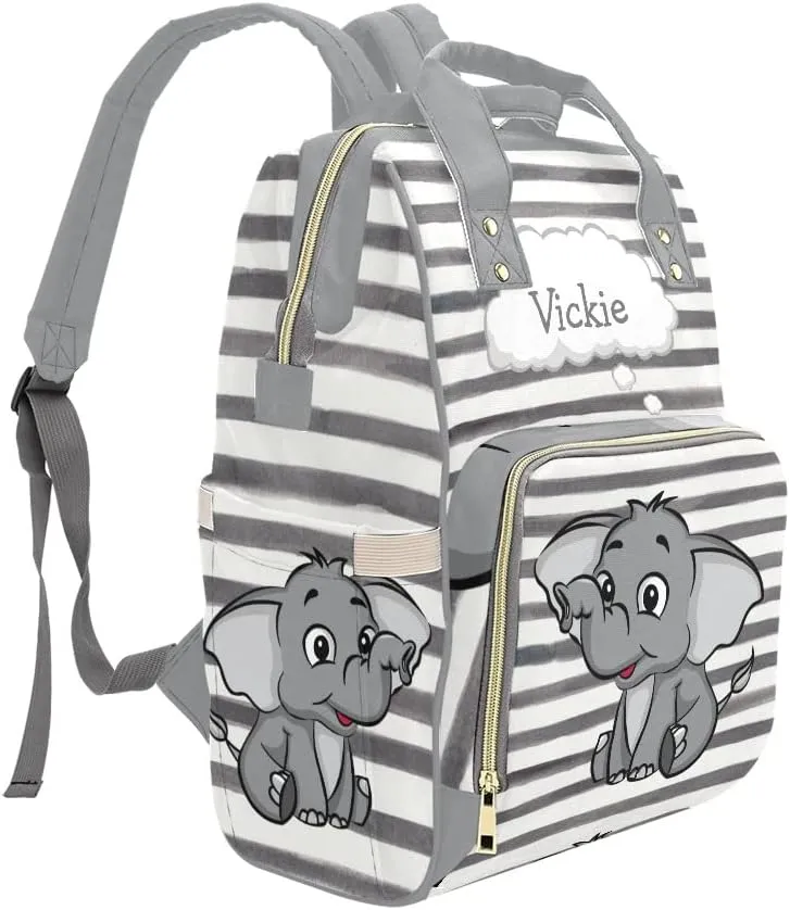 Cartoon Elephant Personalized Diaper Backpack Custom Mommy Bag Unisex Travel Daypack for Mom Dad Boy Girl