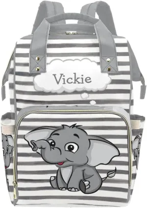 Cartoon Elephant Personalized Diaper Backpack Custom Mommy Bag Unisex Travel Daypack for Mom Dad Boy Girl