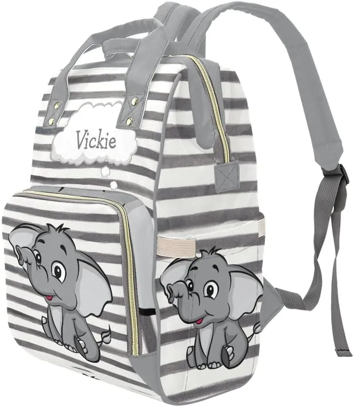 Cartoon Elephant Personalized Diaper Backpack Custom Mommy Bag Unisex Travel Daypack for Mom Dad Boy Girl