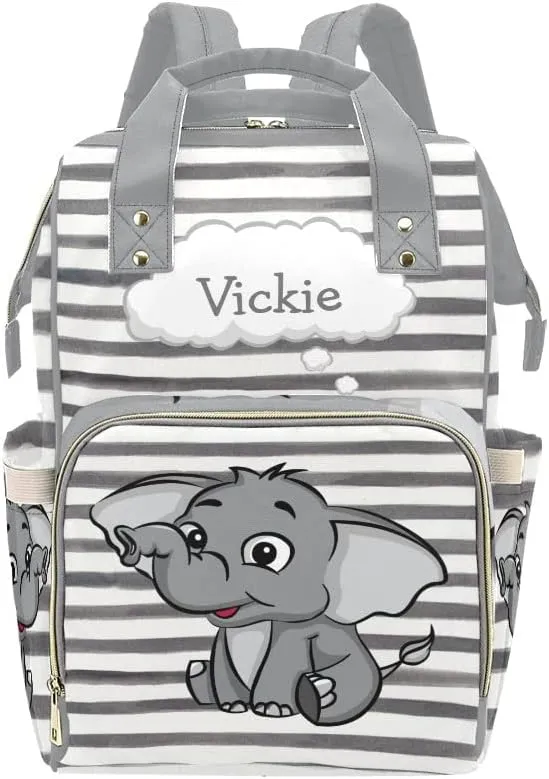 Cartoon Elephant Personalized Diaper Backpack Custom Mommy Bag Unisex Travel Daypack for Mom Dad Boy Girl