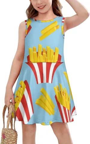 Cartoon French FriesGirls Summer Casual Sleeveless Dress110CM