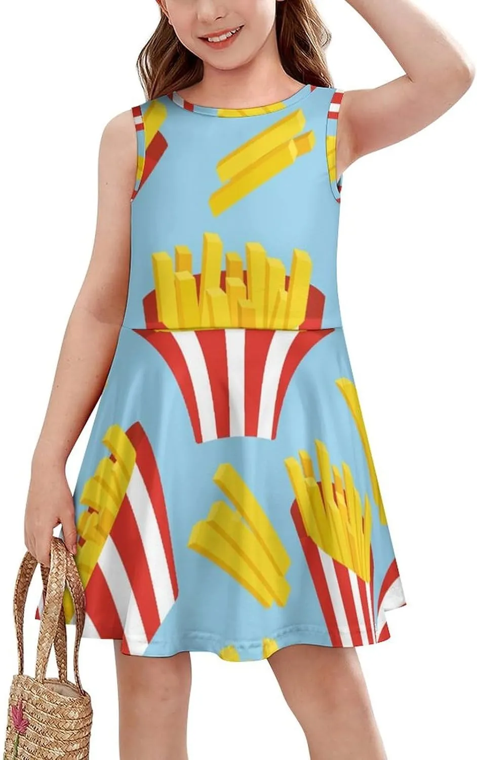 Cartoon French FriesGirls Summer Casual Sleeveless Dress110CM