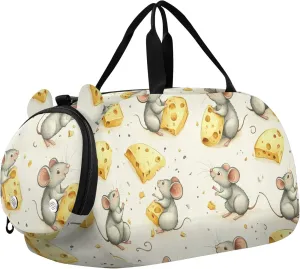 Cartoon Mice Eat Yellow Cheese Sports Duffle Bag for Teens Girls Boys, Gym Bag with Shoe Compartment, Kids Travel Overnight Weekender Shoulder Bag